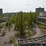 The abandoned city of Pripyat. It was built to serve the nearby Chernobyl nuclear power plant. At the time of evacuation the population was over 49,000.