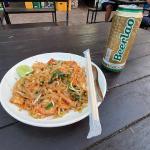 Typical night market fare, shrimp pad thai and beer Lao! 