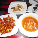 The best meal I had in Sri Lanka.  Seafood soup, garlic bread  and prawns prepared "devil" style!  (aka very, very hot!)