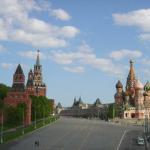 The Kremlin on one side, St. Basil's Cathedral on the other.